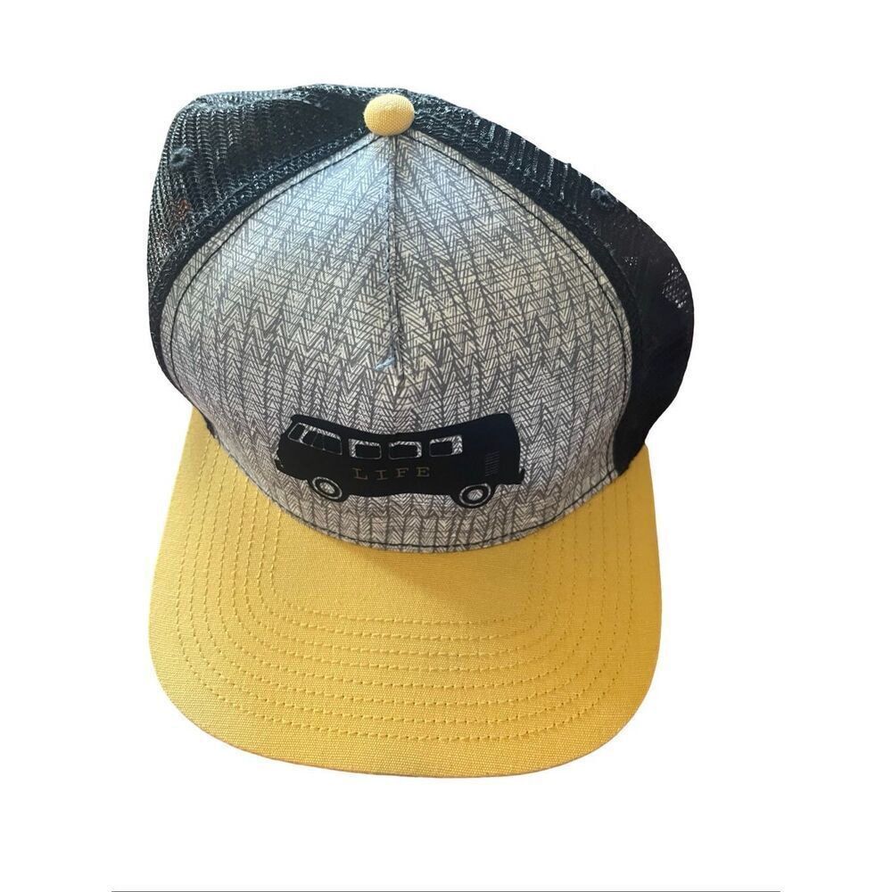 Prana Mens Black Yellow Birch Van Life Journeyman Snapback Mesh Trucker Hat